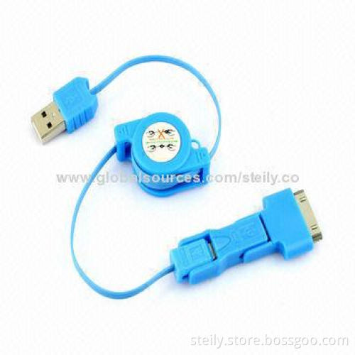 Universal 3-in-1 Retractable Micro USB 2.0 Data Cable for 30-pin Interface/Micro USB/Mini USB Models